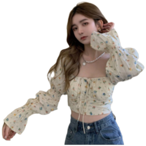 Flare Long Sleeve Floral Blouses Women