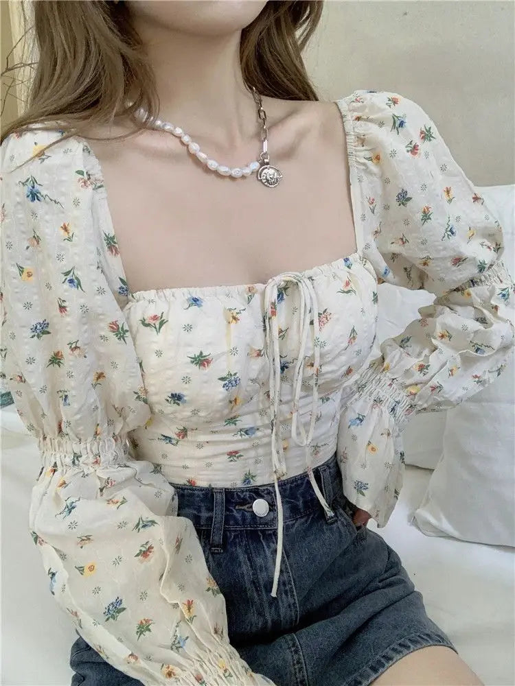 Flare Long Sleeve Floral Blouses Women